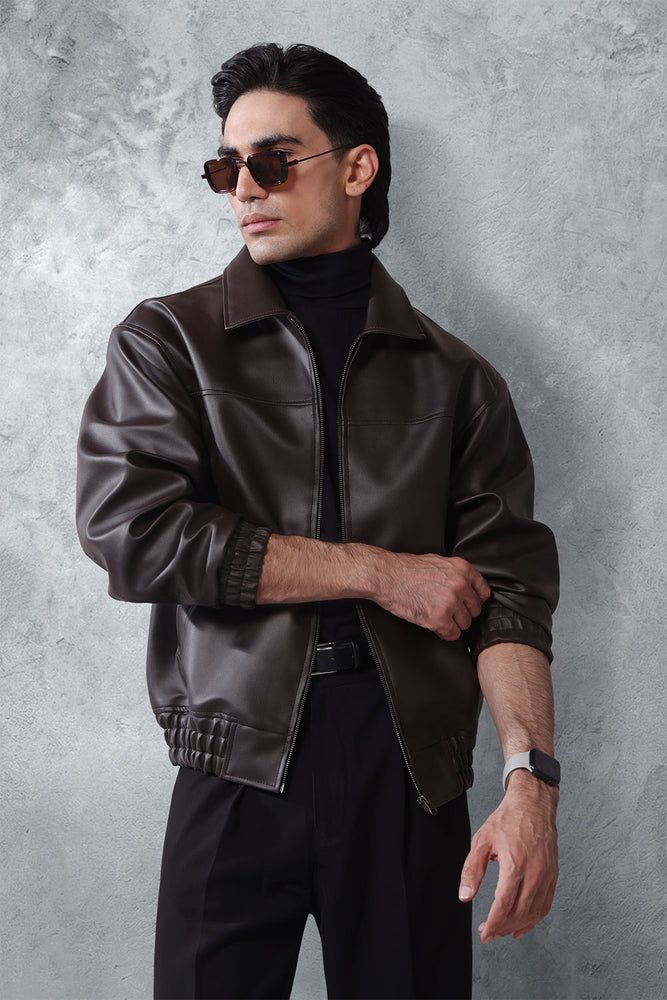 Relaxed Faux Leather Aviator Jacket