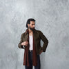 Khaki Canvas Jacket With Brown Suede Collar Detail