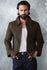 Khaki Canvas Jacket With Brown Suede Collar Detail