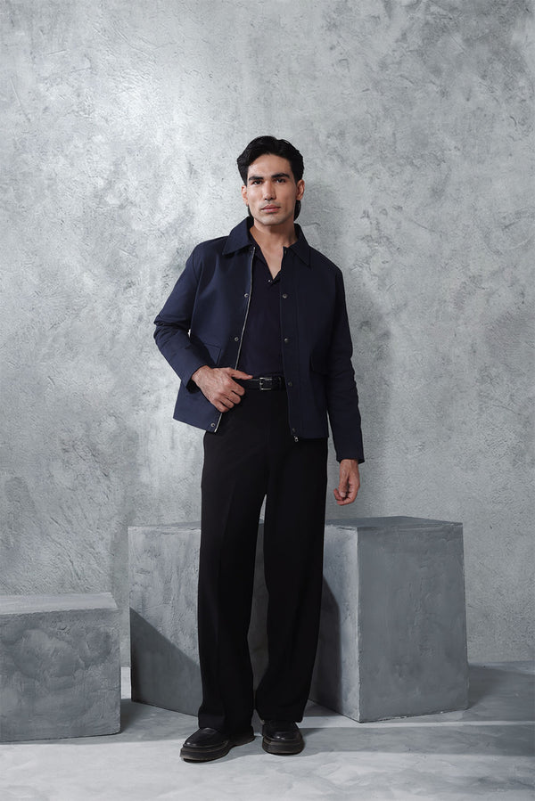 Navy Twill Regular Fit Jacket With Pockets