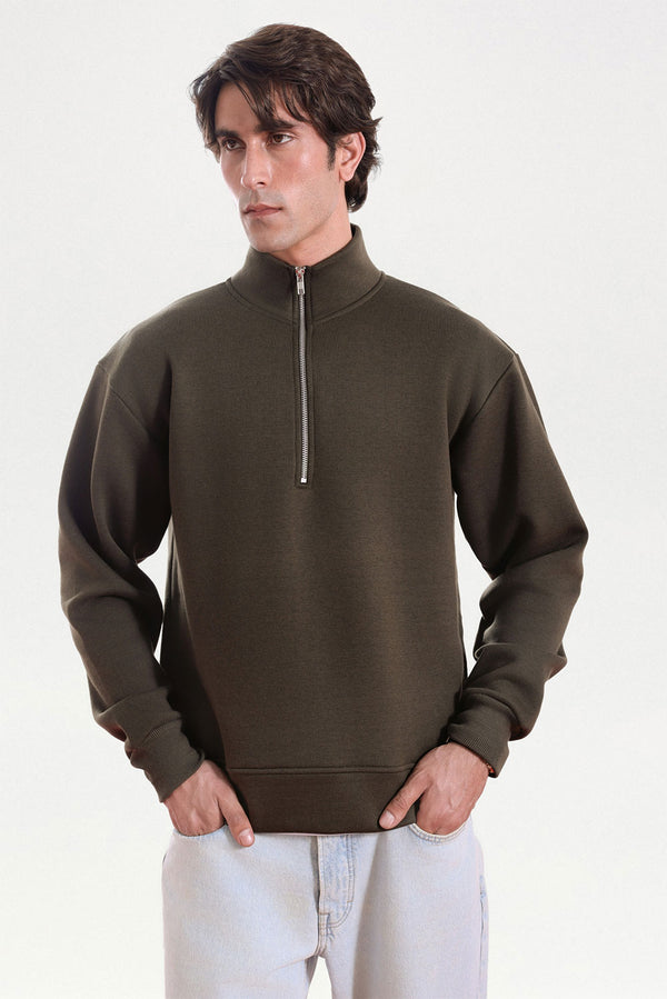 Green Relaxed Fit Zip-Top Sweatshirt