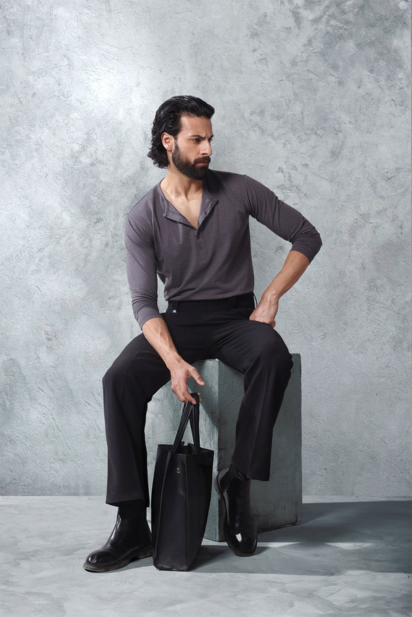 Charcoal Five Button Henley
