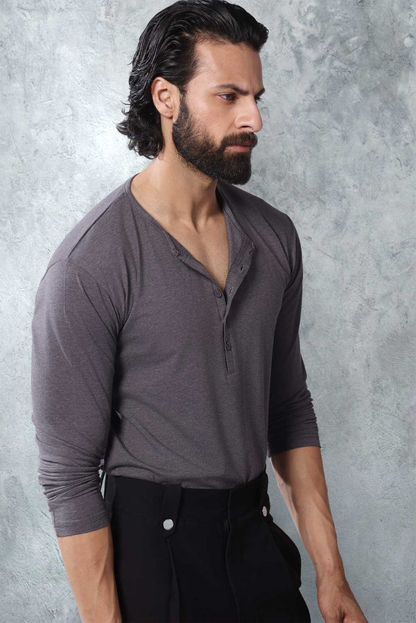 Charcoal Five Button Henley