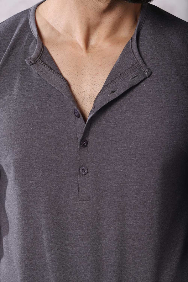 Charcoal Five Button Henley