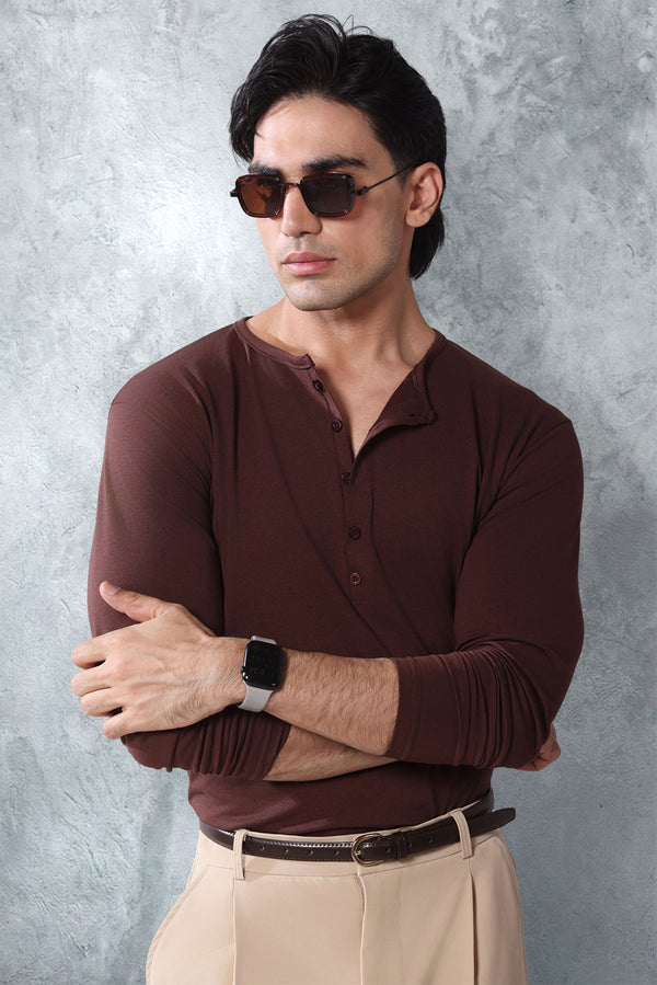 Brown Five Button Henley