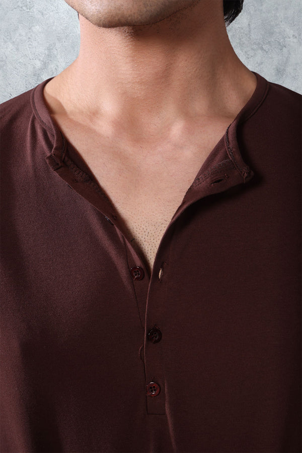 Brown Five Button Henley