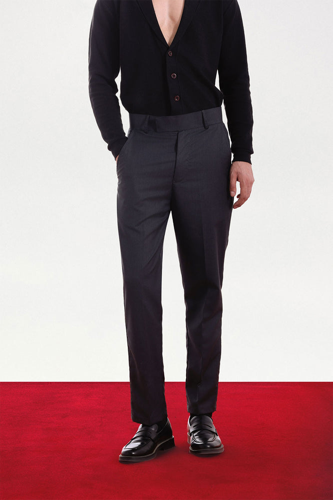 Dark Grey Pressed-Crease Tapered Trousers