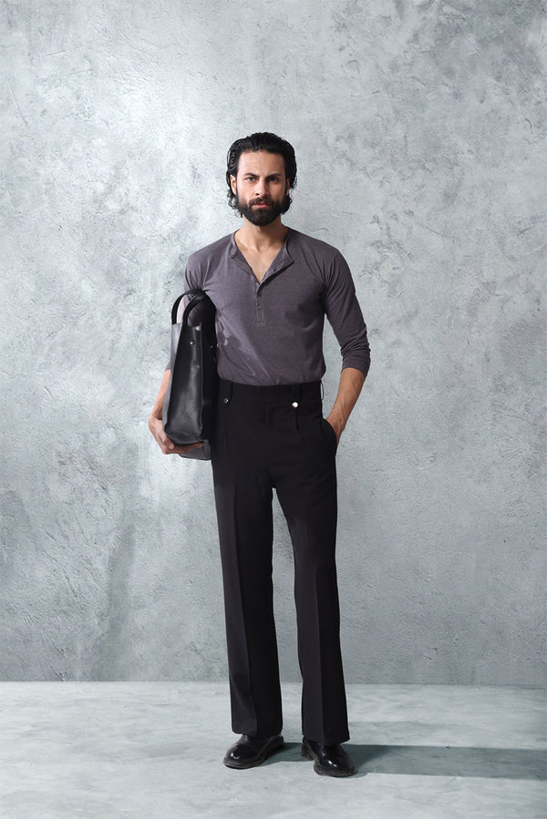 Premium Black Pin Belt Flare Trousers