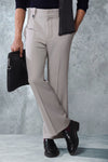 Premium Light Grey Pin Belt Flare Trousers