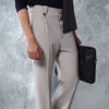 Premium Light Grey Pin Belt Flare Trousers