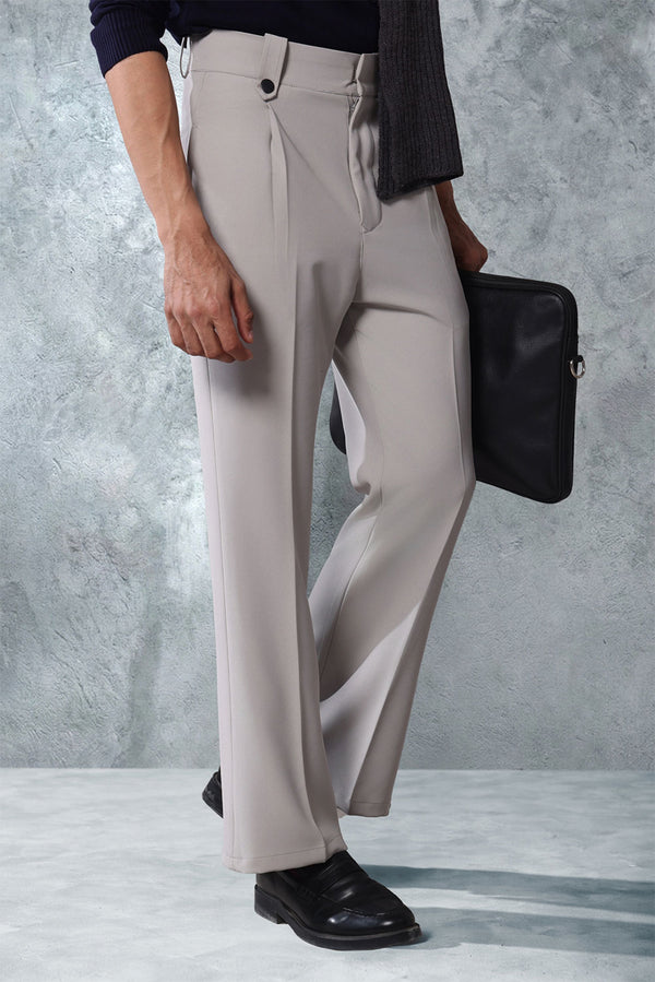Premium Light Grey Pin Belt Flare Trousers