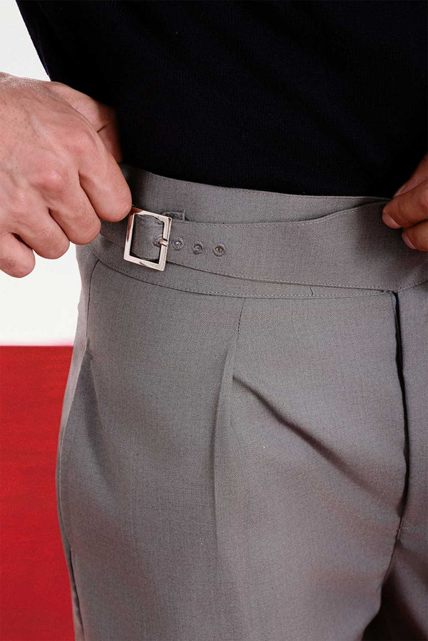 Ash Grey Classic Buckle Gurkha Pants