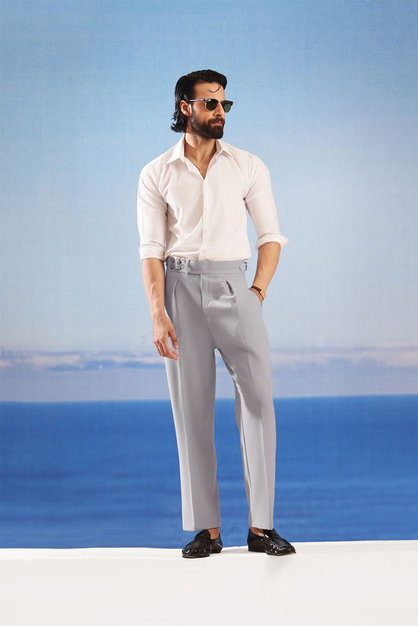 Premium Grey Viscose High Waist Pleated Pants