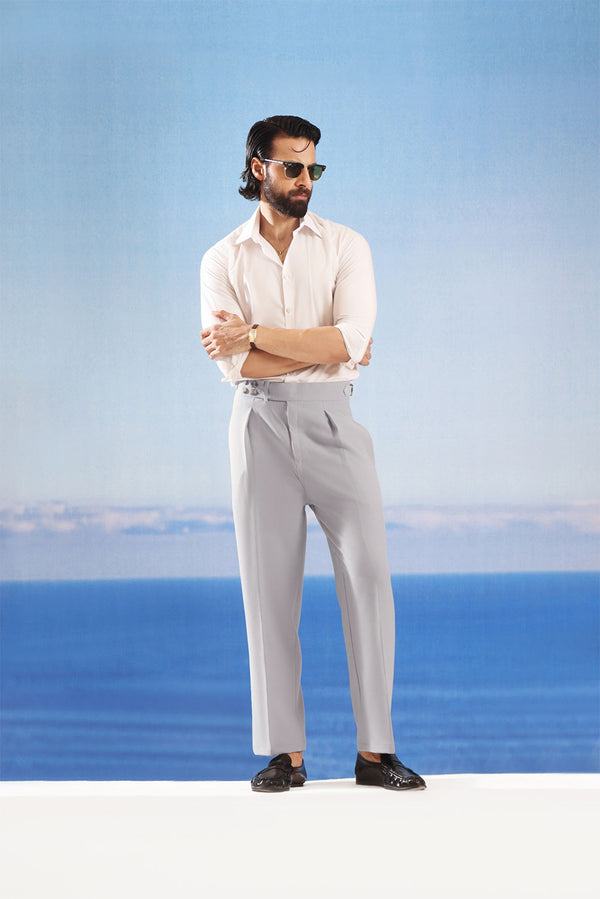 Premium Grey Viscose High Waist Pleated Pants