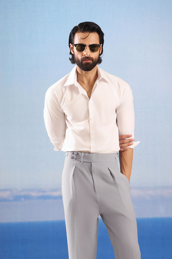 Premium Grey Viscose High Waist Pleated Pants