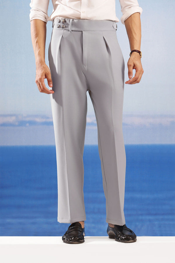 Premium Grey Viscose High Waist Pleated Pants