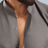 Dark Grey Cotton With Stand-Up Collar Shirt