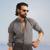 Dark Grey Cotton With Stand-Up Collar Shirt