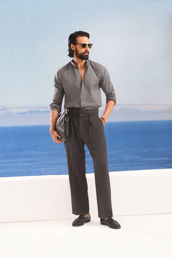 Dark Grey Wide leg Flowing trousers with belt