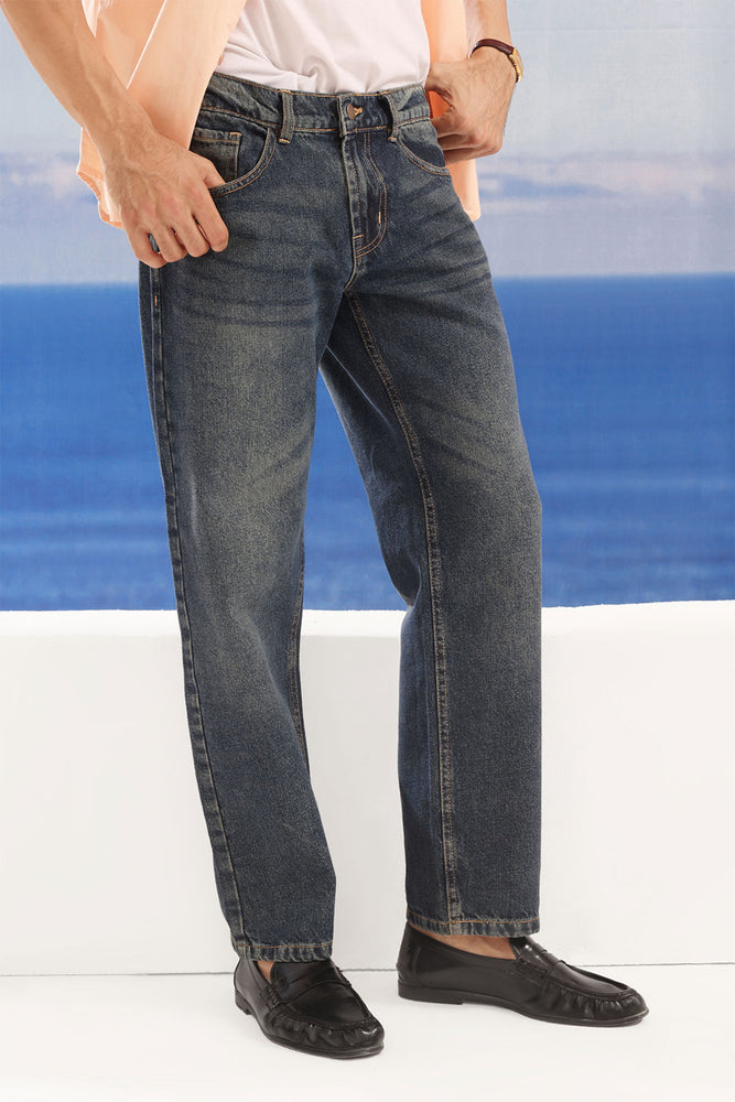 Dark Denim Blue Straight Fit Jeans
