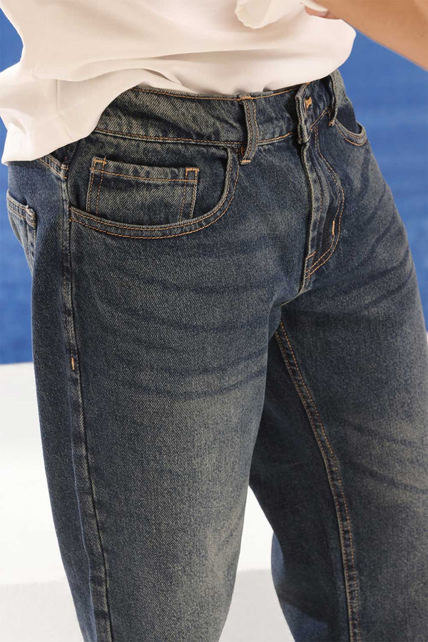 Dark Denim Blue Straight Fit Jeans