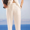 Premium White Silk Touch-Drawstring Linen Trouser