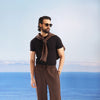 Premium Brown Silk Touch-Drawstring Linen Trouser