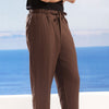 Premium Brown Silk Touch-Drawstring Linen Trouser