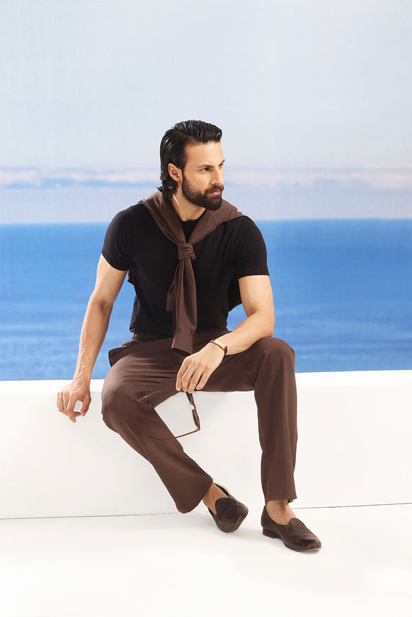 Premium Brown Silk Touch-Drawstring Linen Trouser