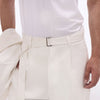 White Viscose Linen Wide Leg Trousers With Belt Detail