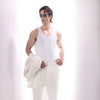 White Viscose Linen Wide Leg Trousers With Belt Detail