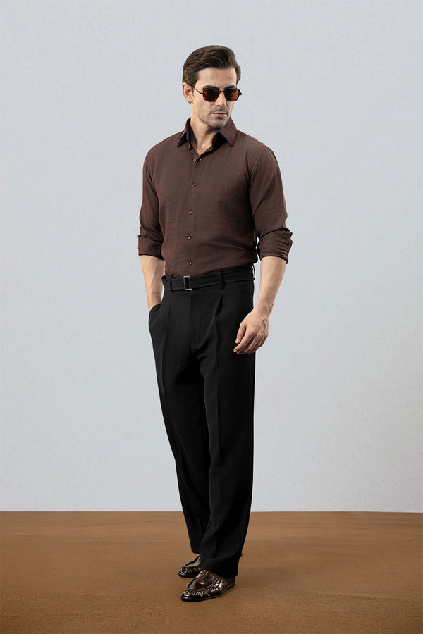 Brown Premium Viscose Linen Shirt With Cutaway Collar