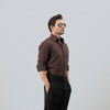Brown Premium Viscose Linen Shirt With Cutaway Collar
