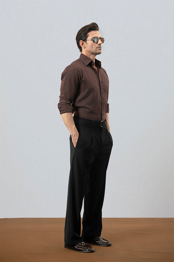 Brown Premium Viscose Linen Shirt With Cutaway Collar