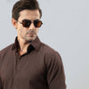 Brown Premium Viscose Linen Shirt With Cutaway Collar