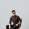 Brown Premium Viscose Linen Shirt With Cutaway Collar