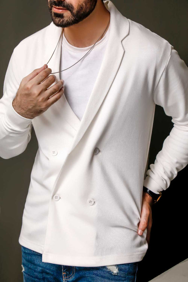 White Double Breasted Cardigan