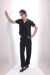 Black Ashby Viscose Linen Wide-Leg Trousers