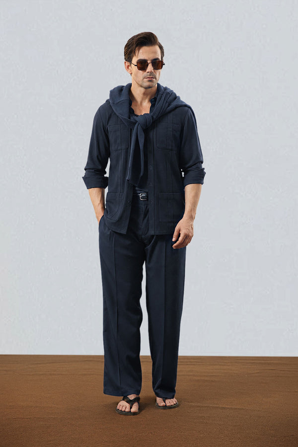 Navy Linen Modern Safari Shirt