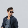 Navy Linen Modern Safari Shirt