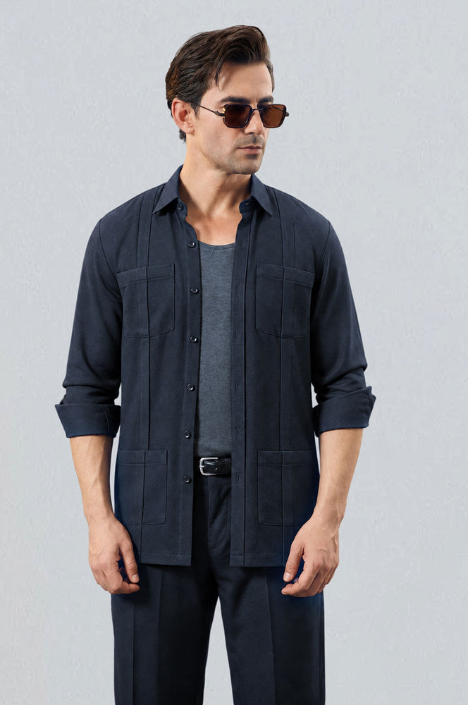 Navy Linen Modern Safari Shirt