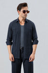 Navy Linen Modern Safari Shirt