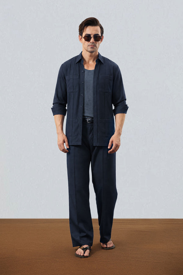 Navy Linen Modern Safari Shirt