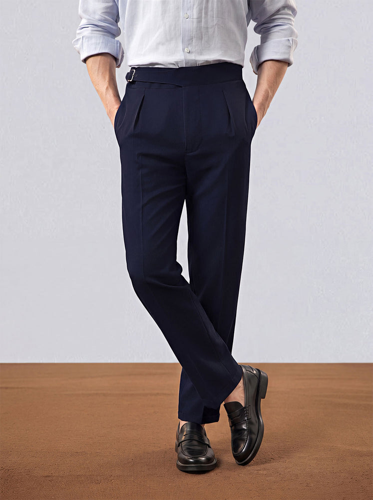 Premium Navy Viscose Classic Buckle Gurkha Pants
