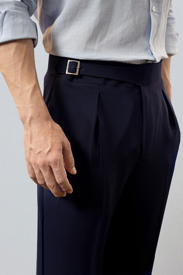 Premium Navy Viscose Classic Buckle Gurkha Pants