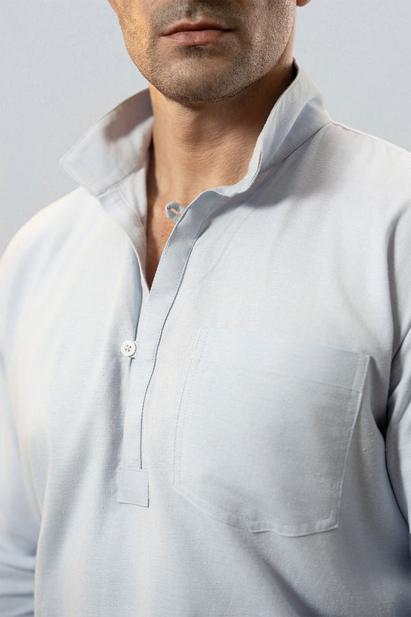 Relaxed Fit Light blue Linen Polo Shirt