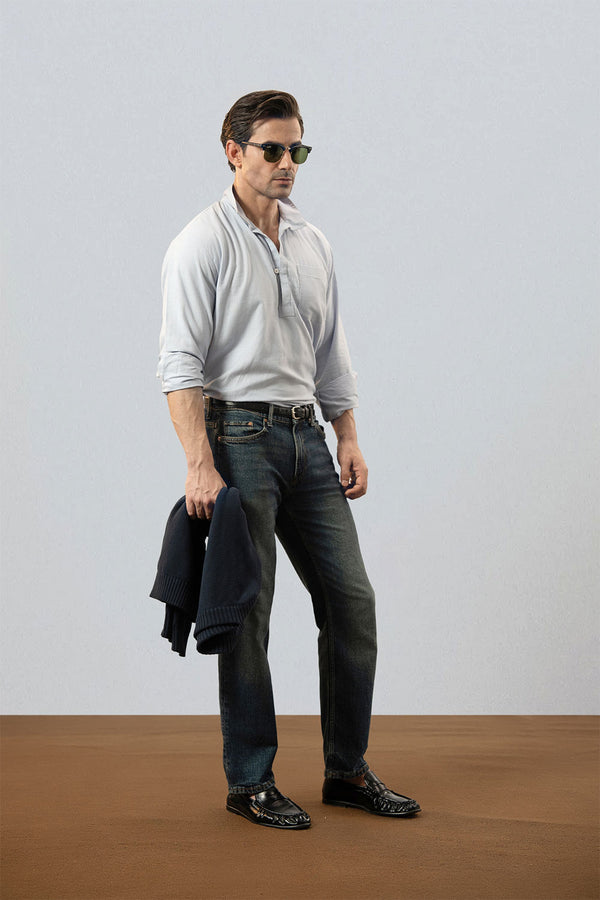 Relaxed Fit Light blue Linen Polo Shirt