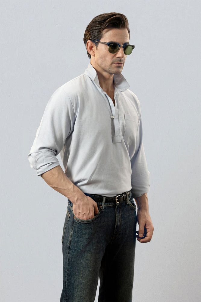 Relaxed Fit Light blue Linen Polo Shirt