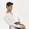 White Ribbed Snap-Button Henley