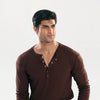 Brown Ribbed Snap-Button Henley